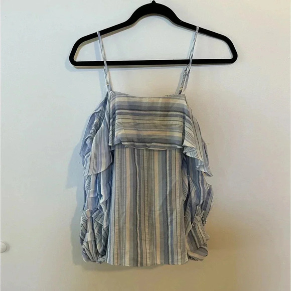 Amanda Uprichard stripe cold shoulder ruffle blouse P/XS - Picture 2 of 5